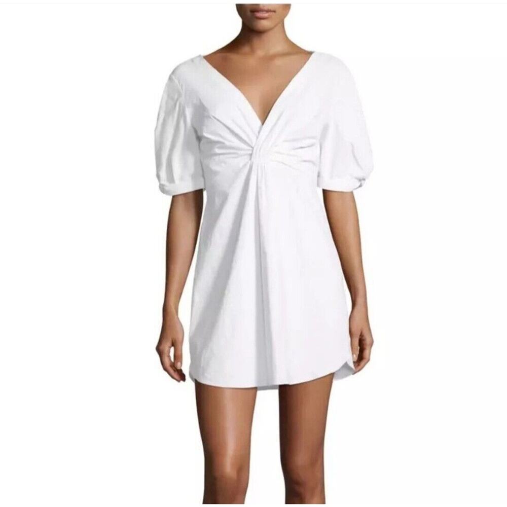 A.L.C. Mini Dress Women 8 Mirren‎ White Short Sleeve Stretch Linen Twist Front